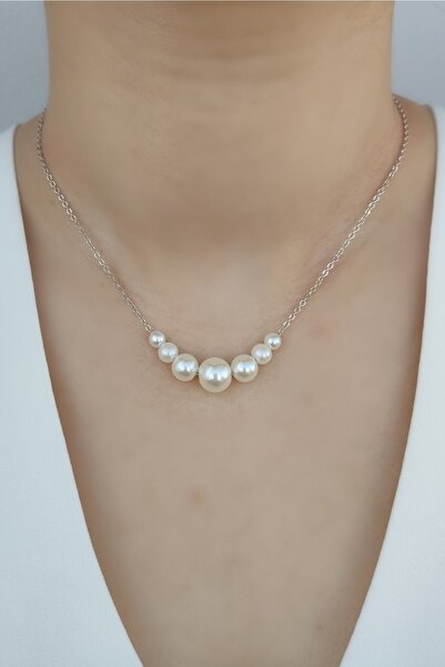 KYOLA DESİGN قلادة فضية اللون مرصعة باللؤلؤ