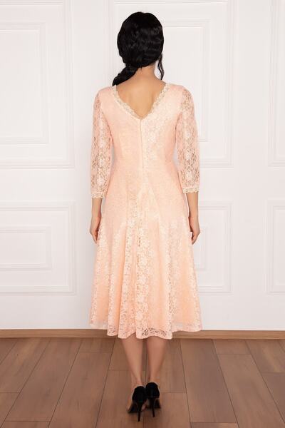 PULLIMM Dantel Turvakar Kol Midi Abiye Elbise 13255