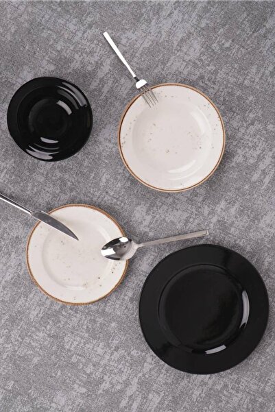 ACAR Defne 6 Kişilik 24 Parça Porselen Yemek Takımı - Siyah