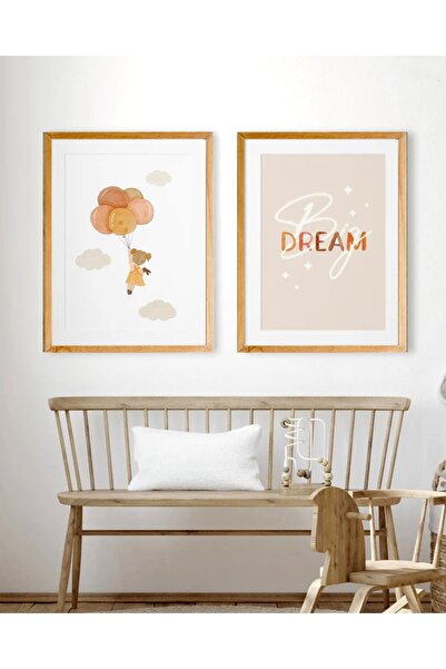 Big Dream Kız/erkek Seçimli Bebek Çocuk Odası Özel Tasarım Dekoratif Mdf Tablo Seti 2 Parça