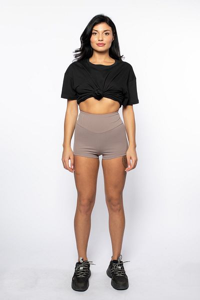 Grenj Fashion Μίνι σορτς με ραβδώσεις Mink Extra High Waist