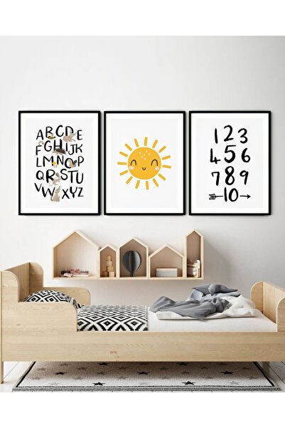 Güneş, Sayılar Ve Rakamlar Bebek & Çocuk Odası Mdf Duvar Tablo Seti 3 Parça