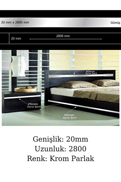 ARON Bg (20MM) Dekoratif Yapışkanlı (SİLVER) Aynalı Pleksi Şerit Mobilya Dola...