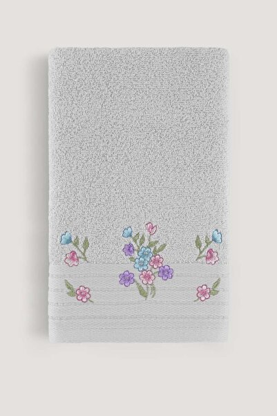 Arliva Home Lora Nakıslı Bordürü Sımlı Havlu Grı 50x85