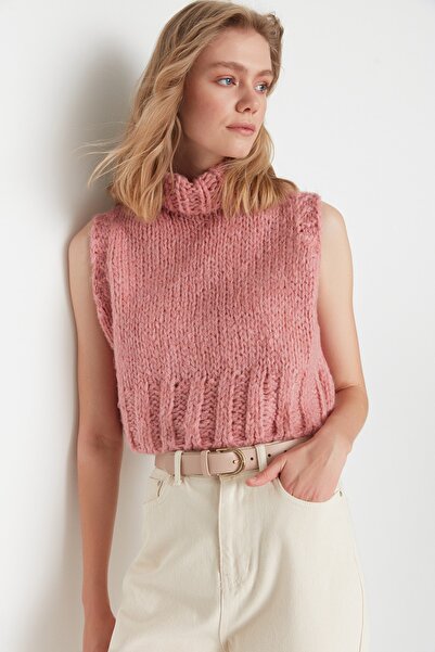Trendyol Collection Powder Crop, puha textúrájú garbós kötöttáru pulóver TWOAW22BZ0058