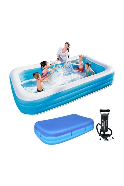 BESTWAY 54009 طقم حمام سباحة عائلي مستطيل قابل للنفخ - 305x183x56 سم