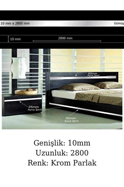 ARON Bg (10MM) Dekoratif Yapışkanlı (SİLVER) Aynalı Pleksi Şerit Mobilya Dola...