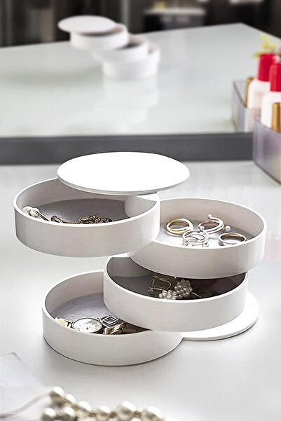 E-LİFE HOME 4-рівневий обертовий циліндр для зберігання прикрас, кілець, намист, багатофункціональний органайзер для косметики