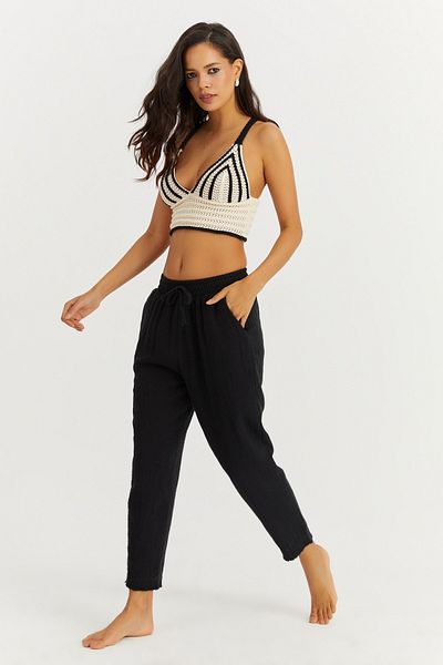 Cool & Sexy Women's Black Elastic Waist Muslin Trousers İS3873