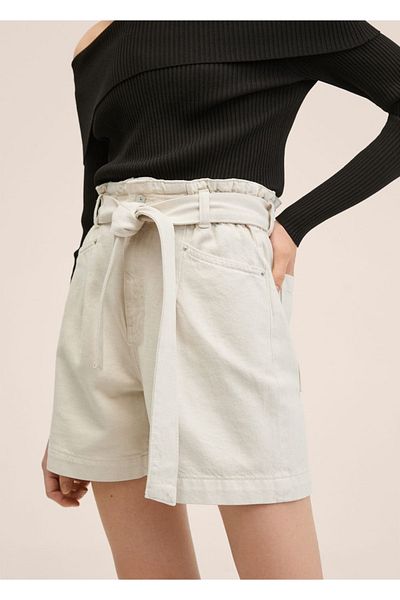 MANGO Woman Paperbag Denim Shorts