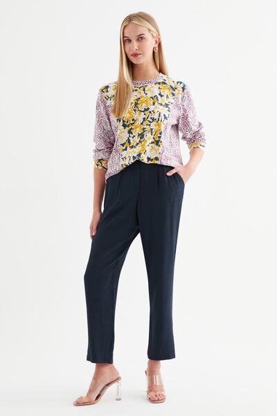 Hanna's by Hanna Darsa Women's Patterned Ethnic and Floral Pattern Garnished Long Sleeve Knitted Blouse