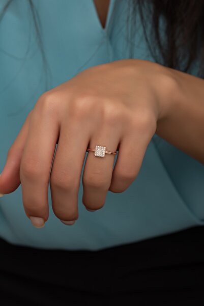 Nereze 925 Ayar Gümüş Ayarlanabilir Zirkon Taşlı Kare Tasarım Yüzük