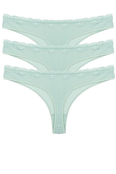 Vanilya Secret Δαντέλα στη μέση Rib Thong Cotton 3 Συσκευασία