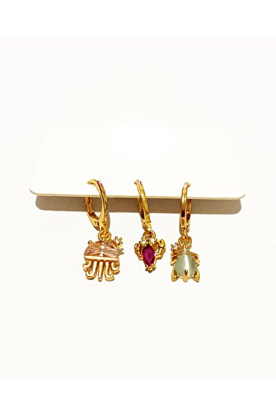 MOSSMOUR Zirkon Taşlı Altın Kaplama Ahtapot Akrep Balık Luxury Ikon Küpe