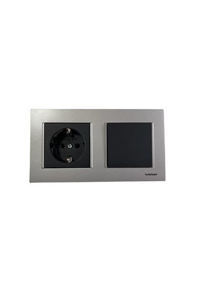 Netelsan Black Switch, Black Grounded Socket - Matte Silver Double Frame Combination