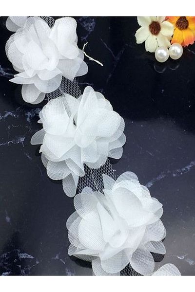 E Elmas Laser Cut Chiffon Flower (59 - 60 Τεμάχια) - Λευκό