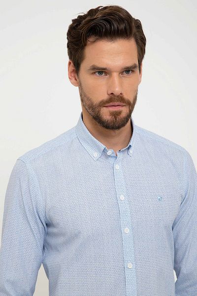 Pierre Cardin Ανδρικό μπλε πουκάμισο Uzunkol G021GL004.000.880179.VR036