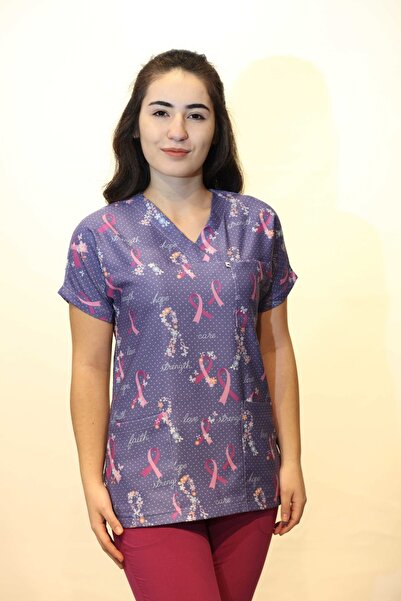 DENİZ İŞ بلوزة واحدة بأكمام الخفافيش من الليكرا ليلك للممرضات والأطباء