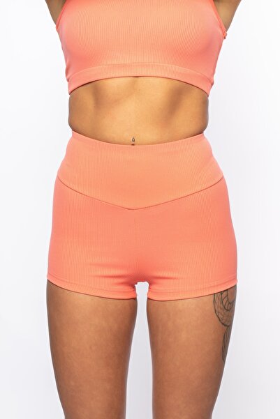Grenj Fashion Orange Ribbed Extra High Waist Mini Shorts