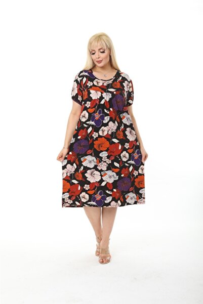 Pelek Butik Büyük Beden Kısa Kol Robalı Elbise Pe601