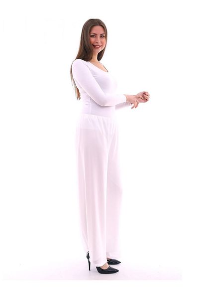Mankens Fashion White Chiffon Women's Trousers - Wide Leg