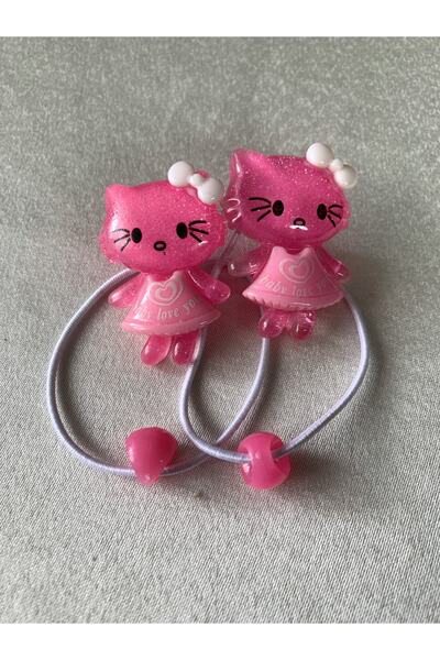 Hobi Dünyası Hello Kitty Desenli Taşlı Lastik Toka 2’li | Fuşya |