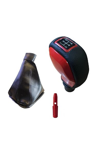 Moda Garage Tofaş Uyumlu Deri Kaplama Kırmızı Spor Vites Topuzu Ve Vites Körüğü