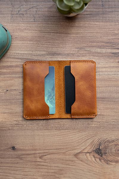 minimal X design Minimal X Fold Card Holder - Camel - Real Leather & Handmade