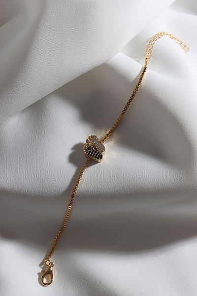 Süspüs Accessories White-navy blue Zircon Jewelled Foot Figure Gold Bracelet