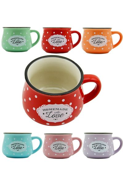 Perotti 6 Colors Enamel Look Homemade Love Porcelain Chubby Tea Nescafe Cup