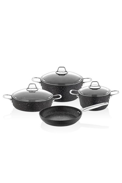 FALEZ Black Line 7 Piece Granite Pot Set