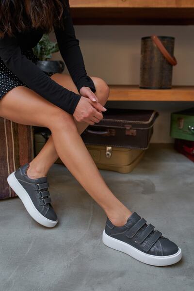 ANGELİNA JONES Emma Kadın Antrasit Gercek Deri Cirtli Sneakers