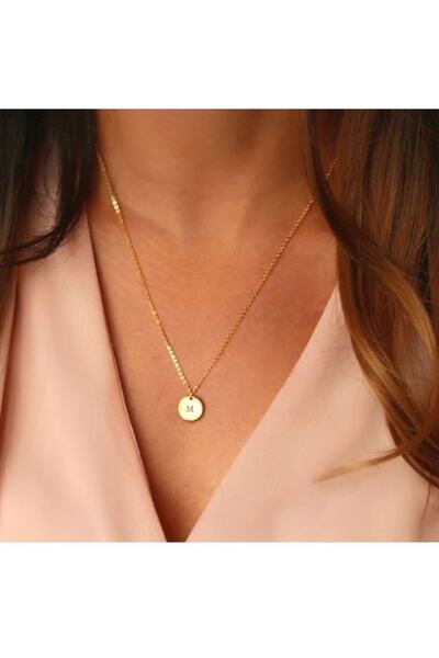 Dizayn Kutu Harfli Yuvarlak Plaka Gümüş Kolye Özel Gün Hediyesi
