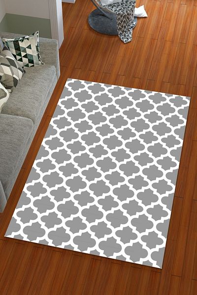 Miray Tekstil Digital Print Silk Velvet Gray Colored Mug Pattern Elastic Carpet Cover