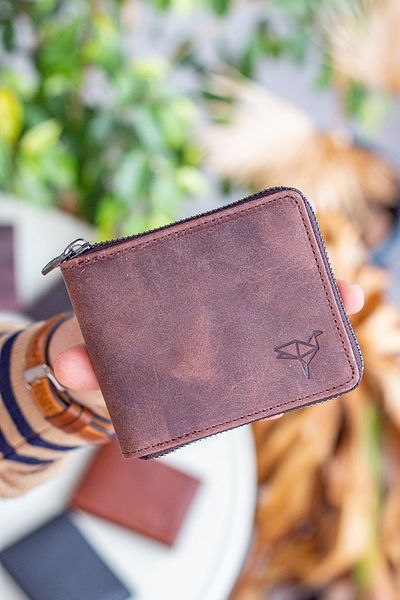 Garbalia Carole Unisex-Geldbörse aus echtem Leder mit Reißverschluss, Crazy Brown