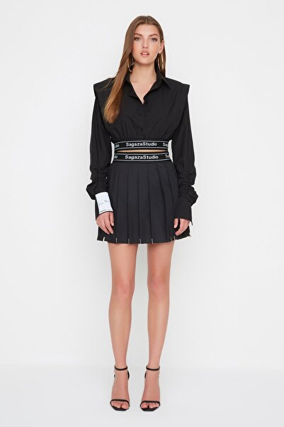 Trendyol Collection Sagaza Studio Black Poplin Skirt - TPRSS22ET00004 with Metal Accessory Detail