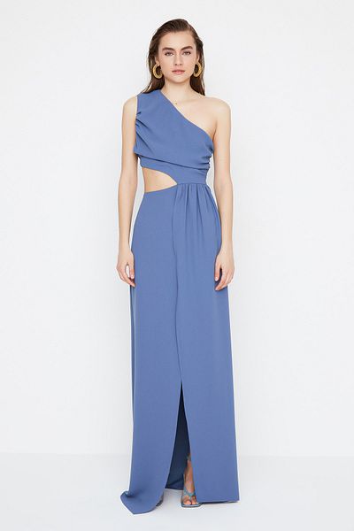 Trendyol Collection X Sagaza Studio Indigo Detail večerních šatů na jedno rameno TPRSS22AE00066