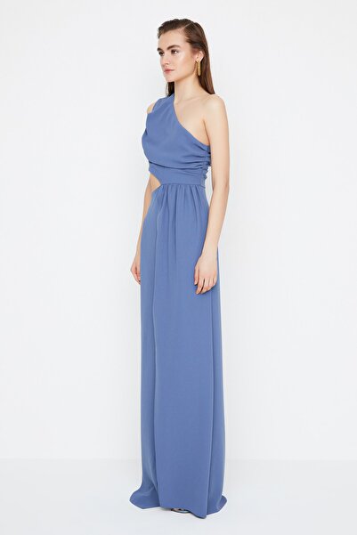 Trendyol Collection X Sagaza Studio Indigo Rochie de seară cu decupări pe un umăr TPRSS22AE00066