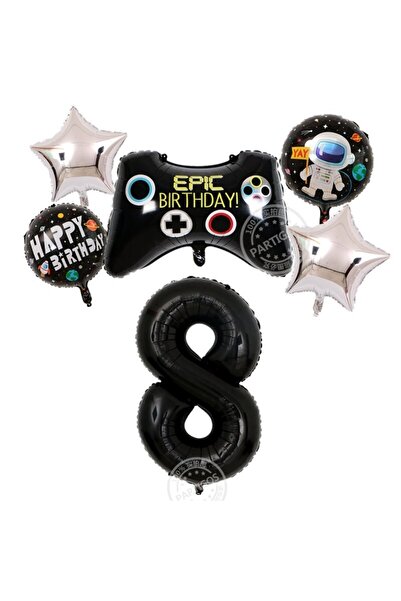 PARTİAVM Gamer Doğum Günü 8 Yaş Balon Seti Konsol Oyuncusu 8 Rakamlı Parti Ba...