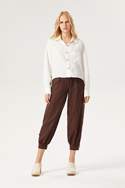 Exquise Düşük Kol Keten Gömlek 2208013