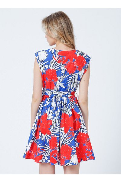 Lee Cooper 222 Lcf 244005 Envelope Collar Regular Fit Floral Patterned Red Women's Dress