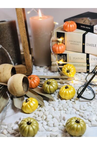 Reynes Balkabağı Dekor 9 Adet Beton Kabak Obje Biblo Balkabağı Süs Dekorasyon