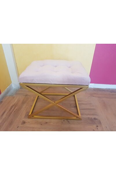 HAR DESİGN Metal Çapraz Ayaklı Dekoratif Puf Pembe