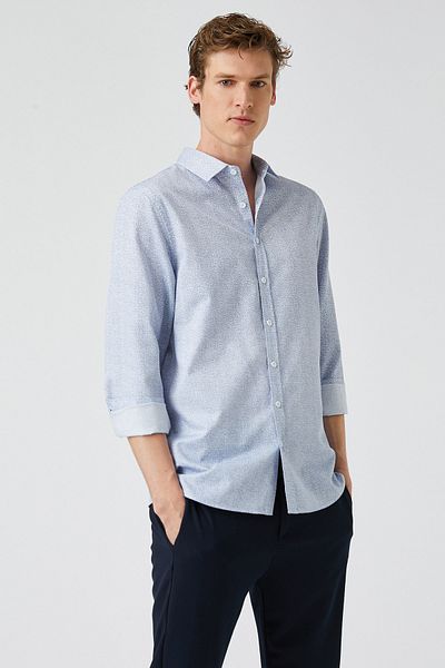 Koton Men's Light Blue Patterned Shirt 2SAM60125HW