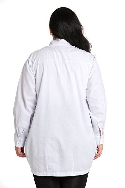 DISENTIS MODEST Λευκό πουκάμισο ραμμένο σε μεγάλο μέγεθος φύλλων με στάμπα μισό μπαλόνι φούστα