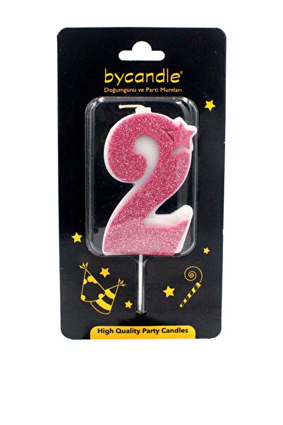 14Süs Simli Pembe Rakam Mum-2