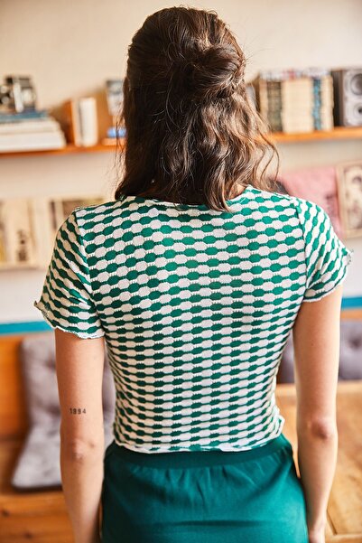 Olalook Women's Green Semi-Transparent Knitted Crop Blouse BLZ-19001892