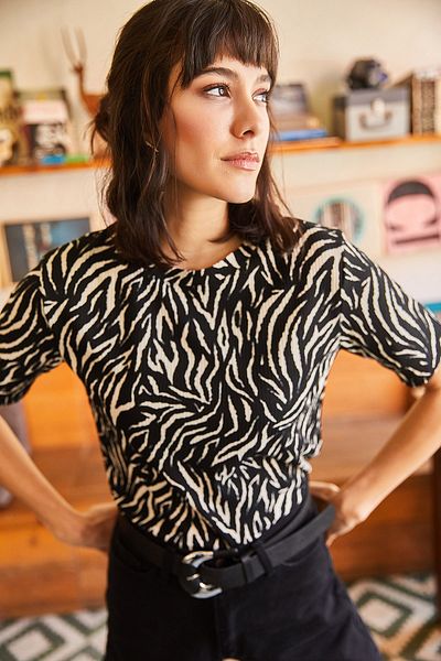 Olalook Dámské černé triko Zebra Leopard se šňůrou Knitted Crop TSH-19000328