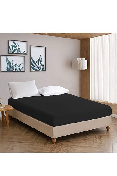 Evlen Home Χτενισμένο βαμβακερό ελαστικό μονό/διπλό βαμβακερό σεντόνι μαύρο |   Σεντόνια ξενοδοχείου