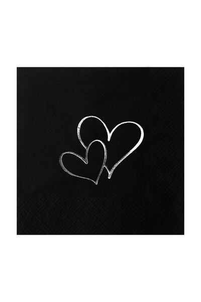 Story مناديل ورقية منقوشة على شكل قلوب فضية مقاس 33 × 33 سم 16 قطعة من المناديل الورقية الملونة باللون الأسود